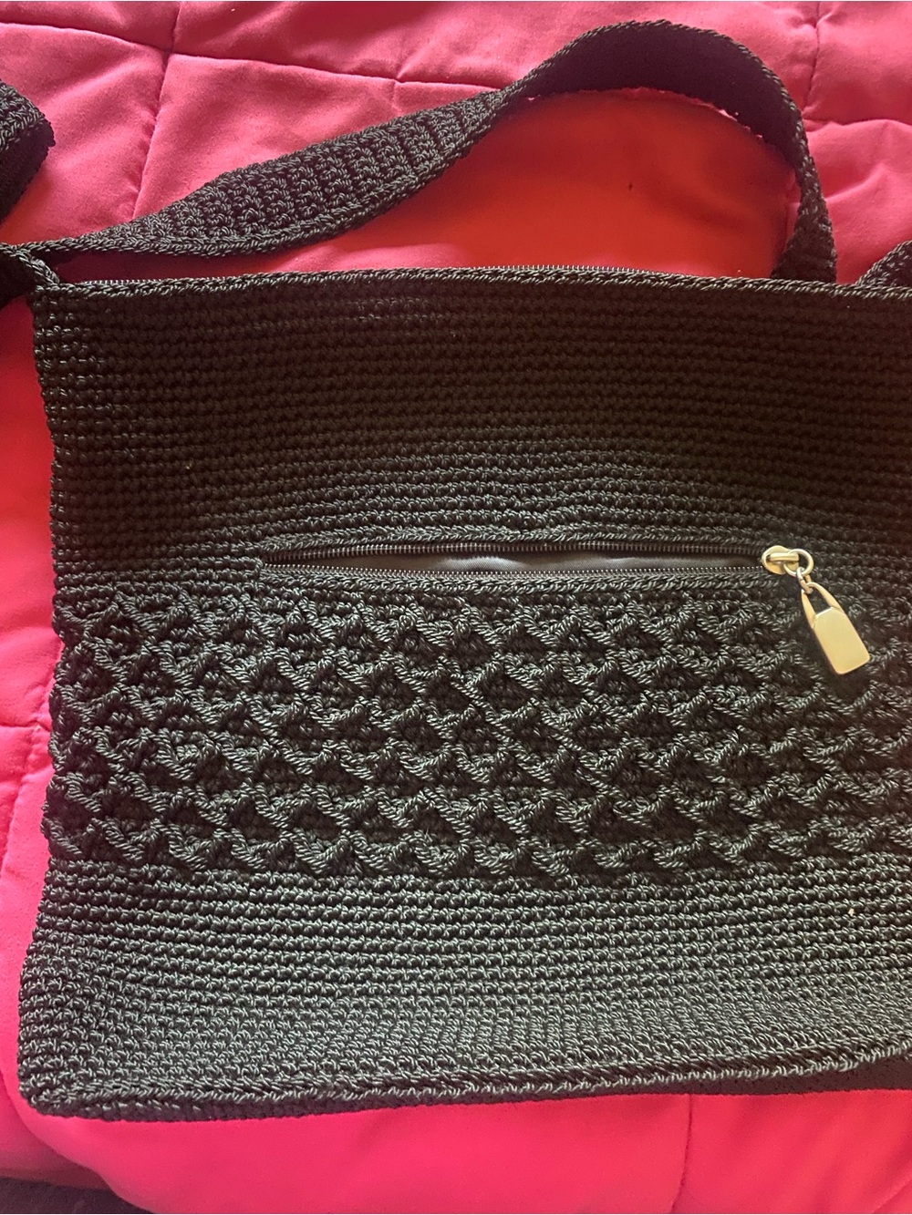 Worthington Black Crochet Shoulder Bag with Gold Zip Pull